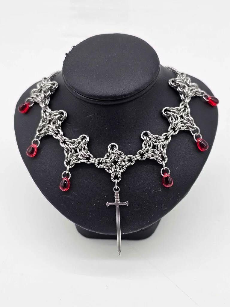 Byzantine Diamond Chainmail Choker | Stainless Steel Gothic Medieval Necklace - Gray Cat Manor Designs