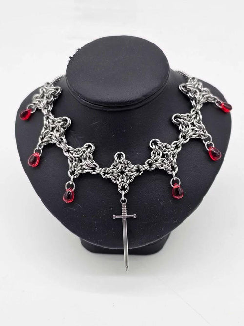 Byzantine Diamond Chainmail Choker | Stainless Steel Gothic Medieval Necklace - Gray Cat Manor Designs