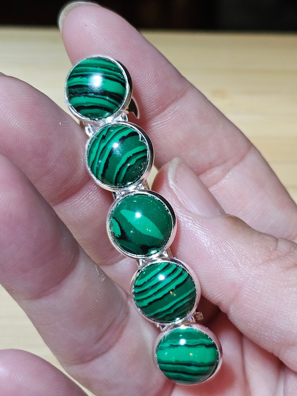 Malachite Cabochon Barrette | Silver French Hair Clip - Gray Cat Manor Designs