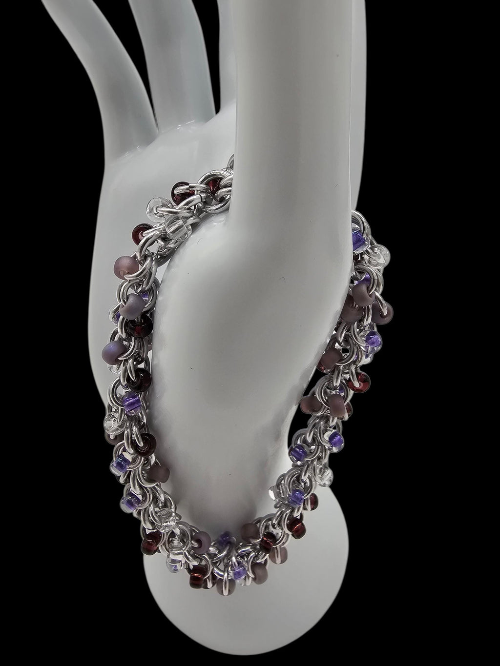 Purple Beaded Shaggy Loop Chainmail Bracelet & Anklet | Anodized Aluminum with Glass Beads - Gray Cat Manor Designs
