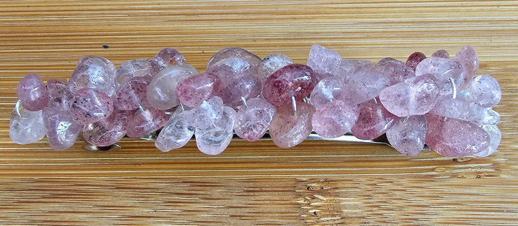 Strawberry Quartz Crystal Chip Barrette | Wire Wrapped Hair Clip - Gray Cat Manor Designs