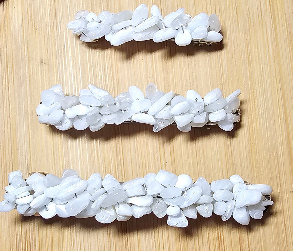 Moonstone Chip Barrette | Wire Wrapped Gemstone Hair Clip