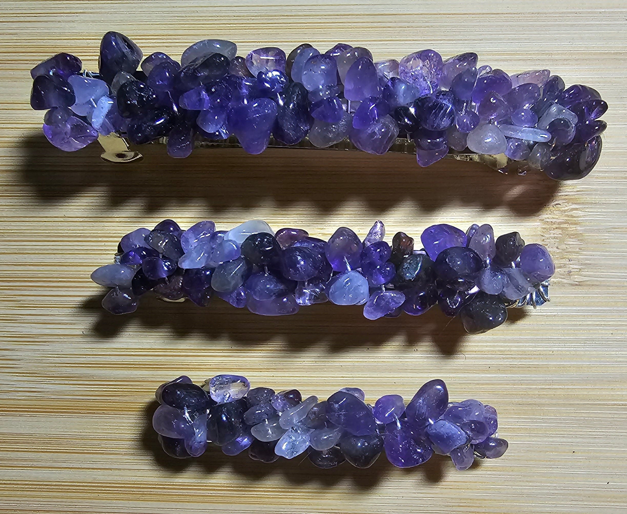 Amethyst Crystal Chip Barrette | Wire Wrapped Gemstone Hair Clip in 3 Sizes - Gray Cat Manor Designs