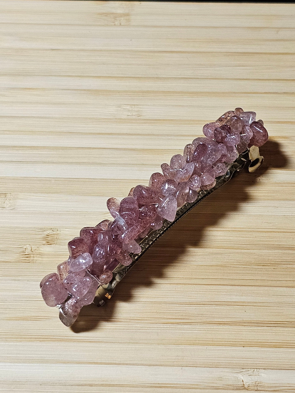 Strawberry Quartz Crystal Chip Barrette | Wire Wrapped Hair Clip - Gray Cat Manor Designs