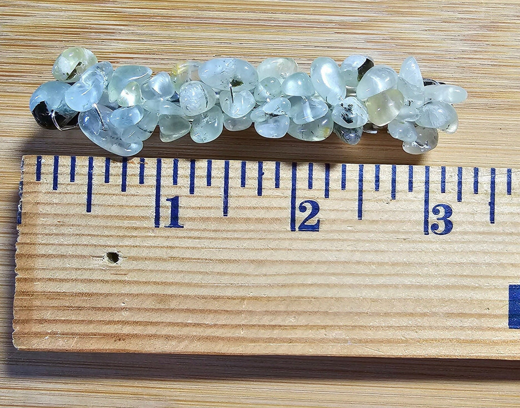 Prehnite Crystal Chip Barrette | Wire Wrapped Gemstone Hair Clip in 3 Sizes - Gray Cat Manor Designs