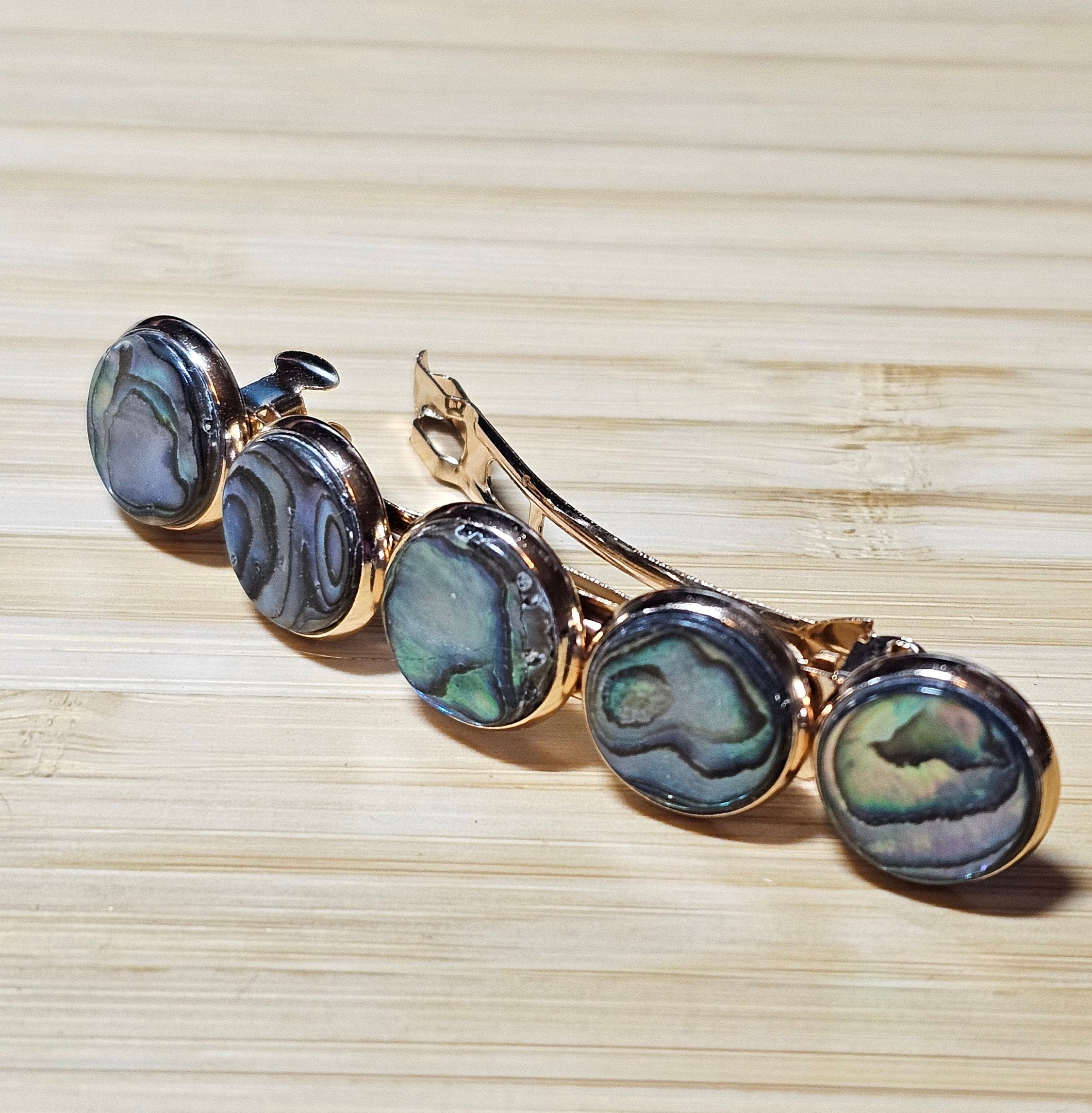 Abalone Shell Cabochon Barrette | Gold French Hair Clip