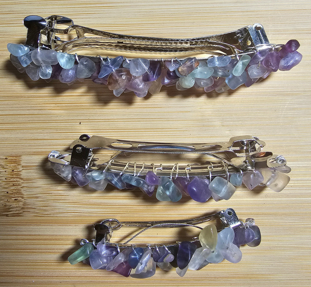 Fluorite Crystal Chip Barrette | Wire Wrapped Gemstone Hair Clip