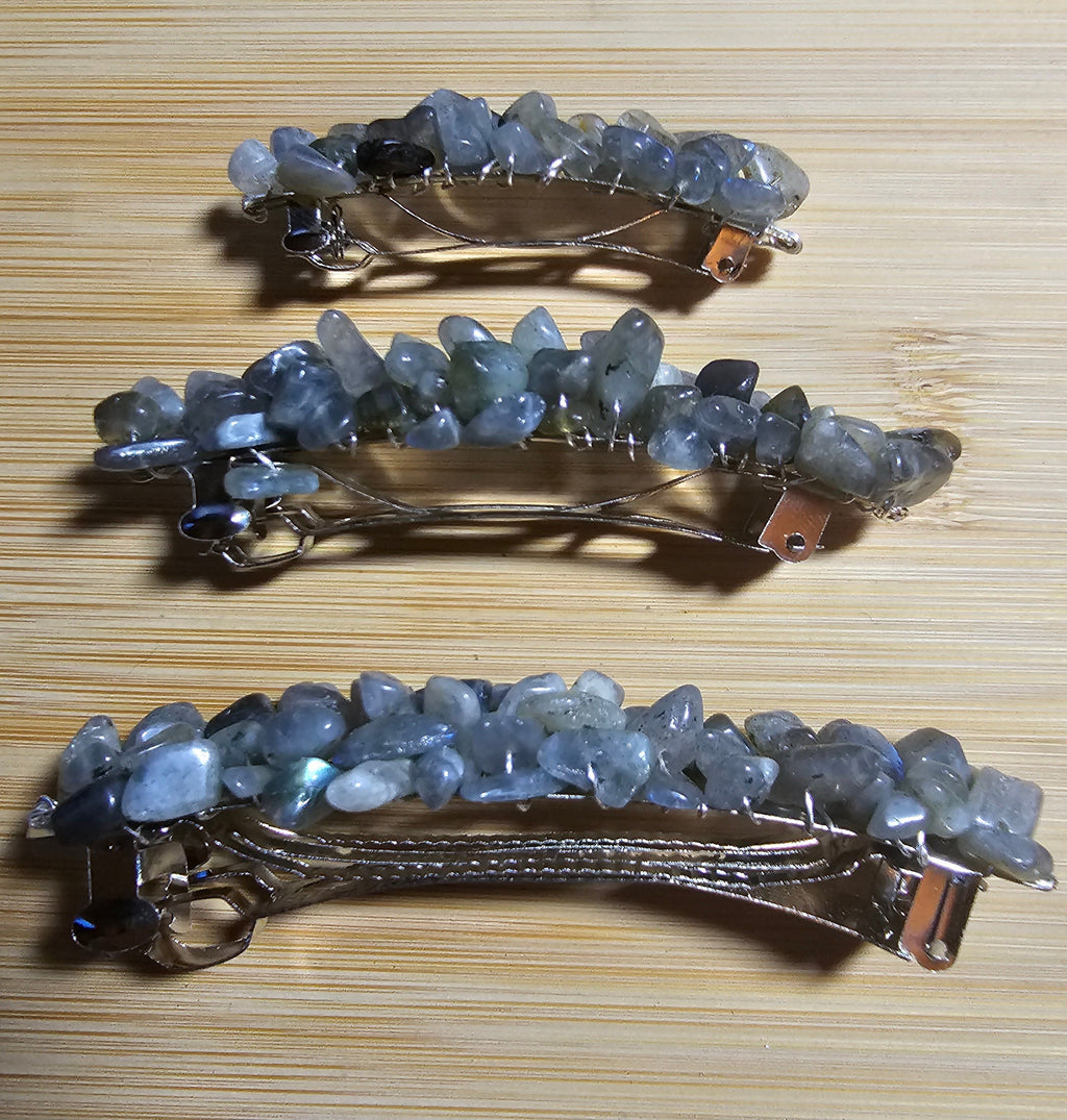 Labradorite Crystal Chip Barrette | Wire Wrapped Hair Clip in 3 Sizes