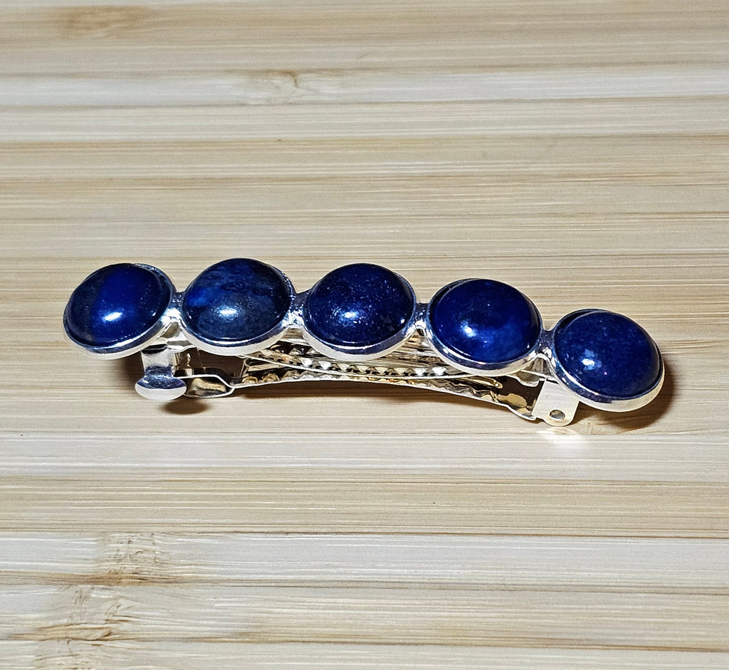 Lapis Lazuli Cabochon Barrette | Silver French Hair Clip