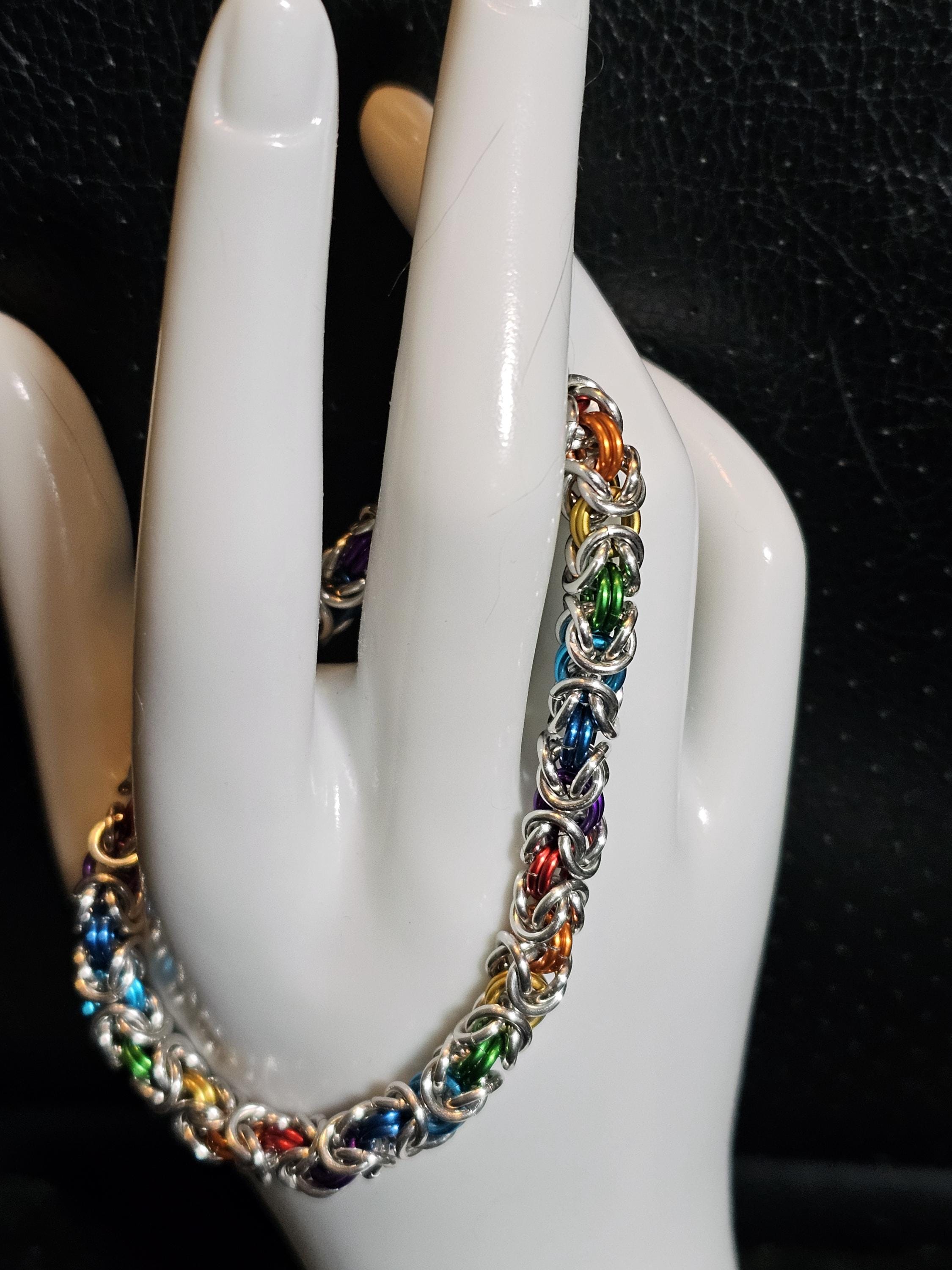 Rainbow Byzantine Chainmail Bracelet | Handmade LGBTQ+ Pride Jewelry – Aluminum & Anklet Option - Gray Cat Manor Designs
