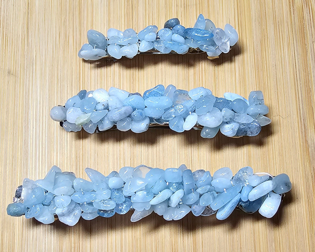 Aquamarine Crystal Chip Barrette | Wire Wrapped Boho Hair Clip