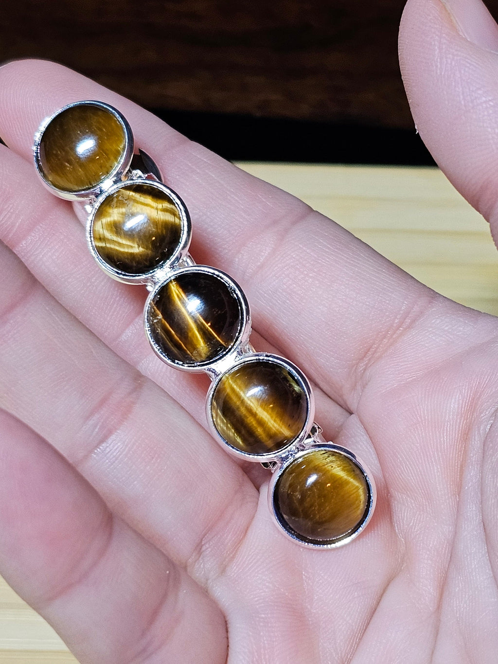 Tiger's Eye Cabochon Barrette | Silver French Hair Clip