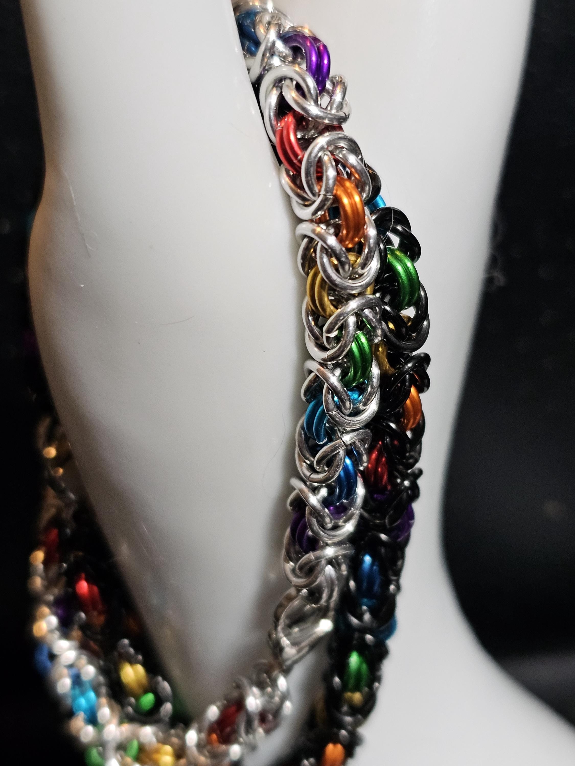 Rainbow Byzantine Chainmail Bracelet | Handmade LGBTQ+ Pride Jewelry – Aluminum & Anklet Option