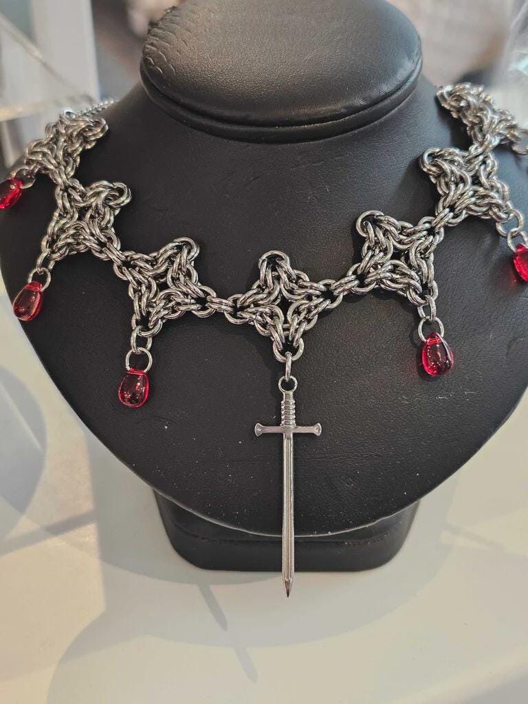Byzantine Diamond Chainmail Choker | Stainless Steel Gothic Medieval Necklace - Gray Cat Manor Designs