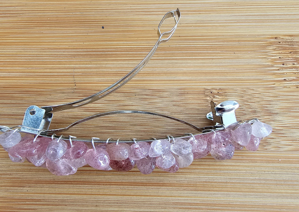 Strawberry Quartz Crystal Chip Barrette | Wire Wrapped Hair Clip - Gray Cat Manor Designs