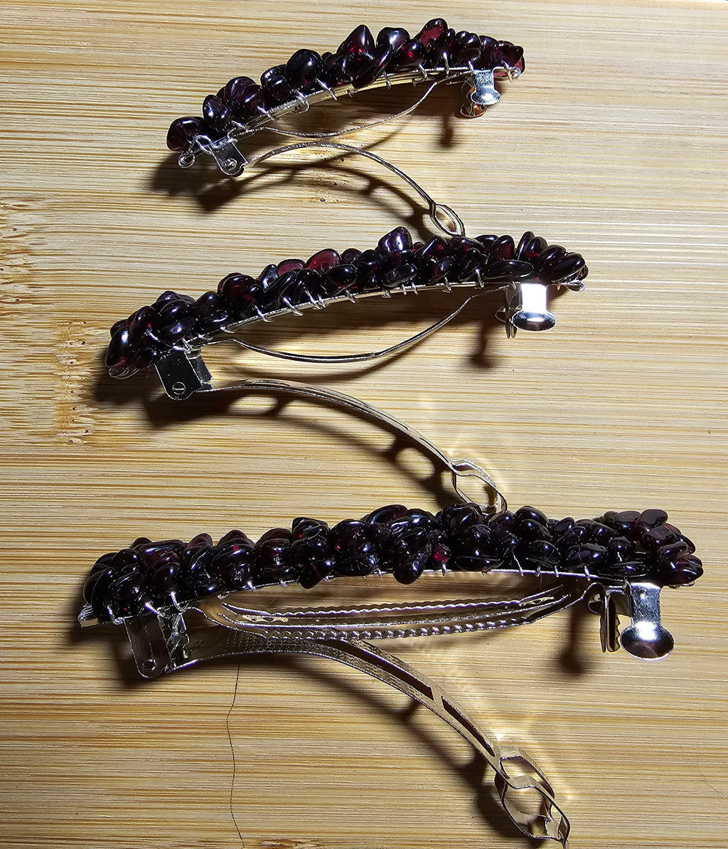 Garnet Crystal Chip Barrette | Wire Wrapped Gemstone Hair Clip in 3 Sizes