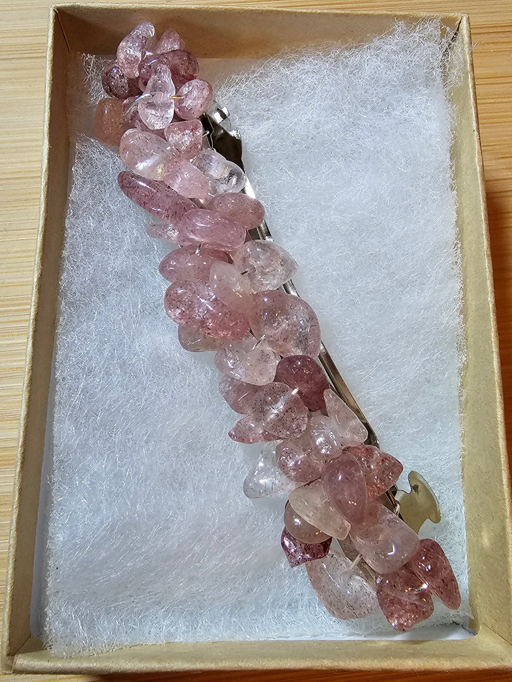 Strawberry Quartz Crystal Chip Barrette | Wire Wrapped Hair Clip - Gray Cat Manor Designs