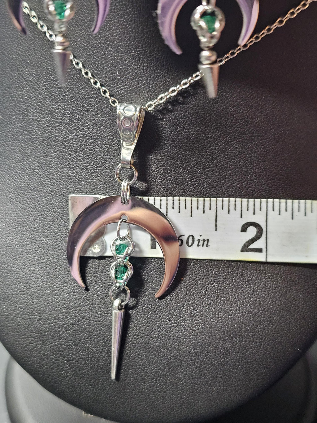 Crescent Moon Goddess Chainmail Necklace | Stainless Steel Crystal Bead Spike Pendant