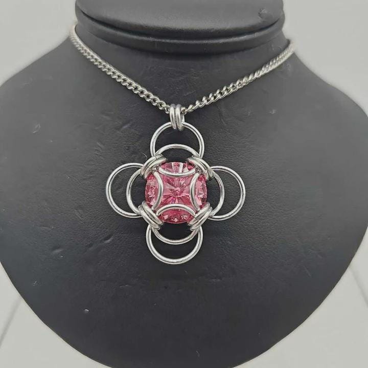 "Morning Star" Crystal Birthstone Chainmail Pendant | Rose - October