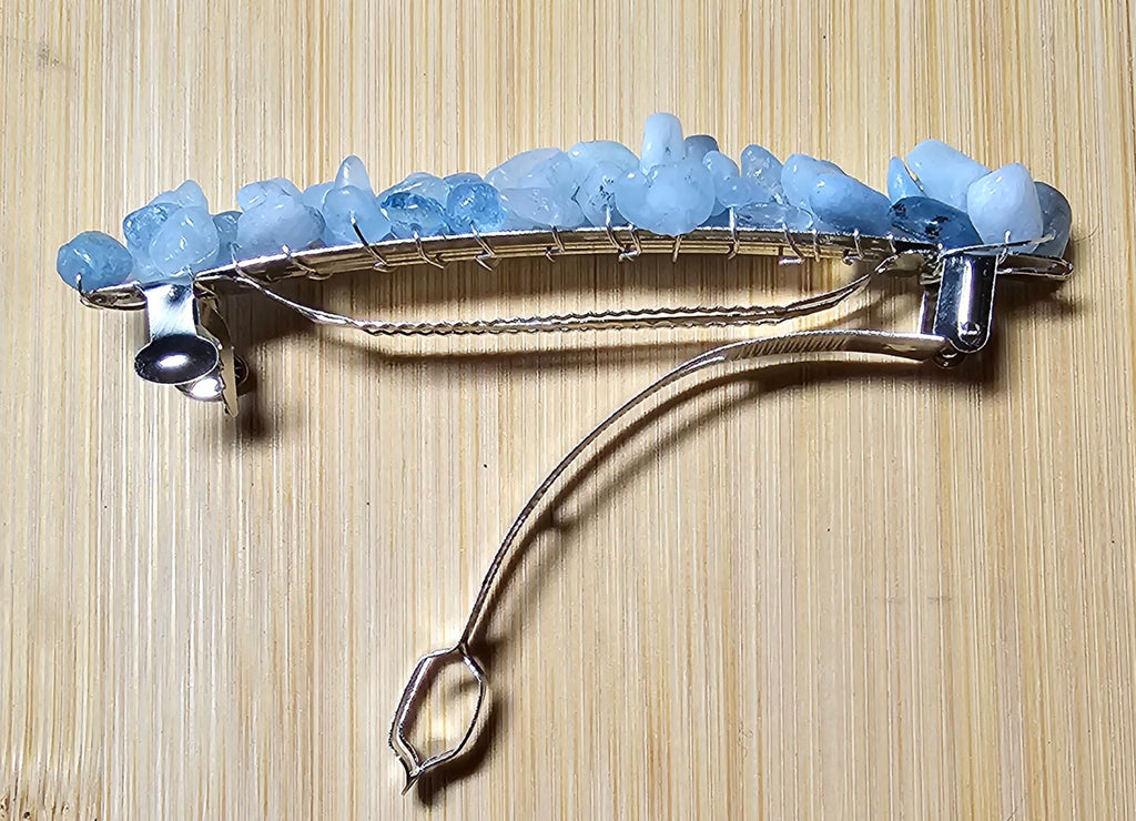 Aquamarine Crystal Chip Barrette | Wire Wrapped Boho Hair Clip