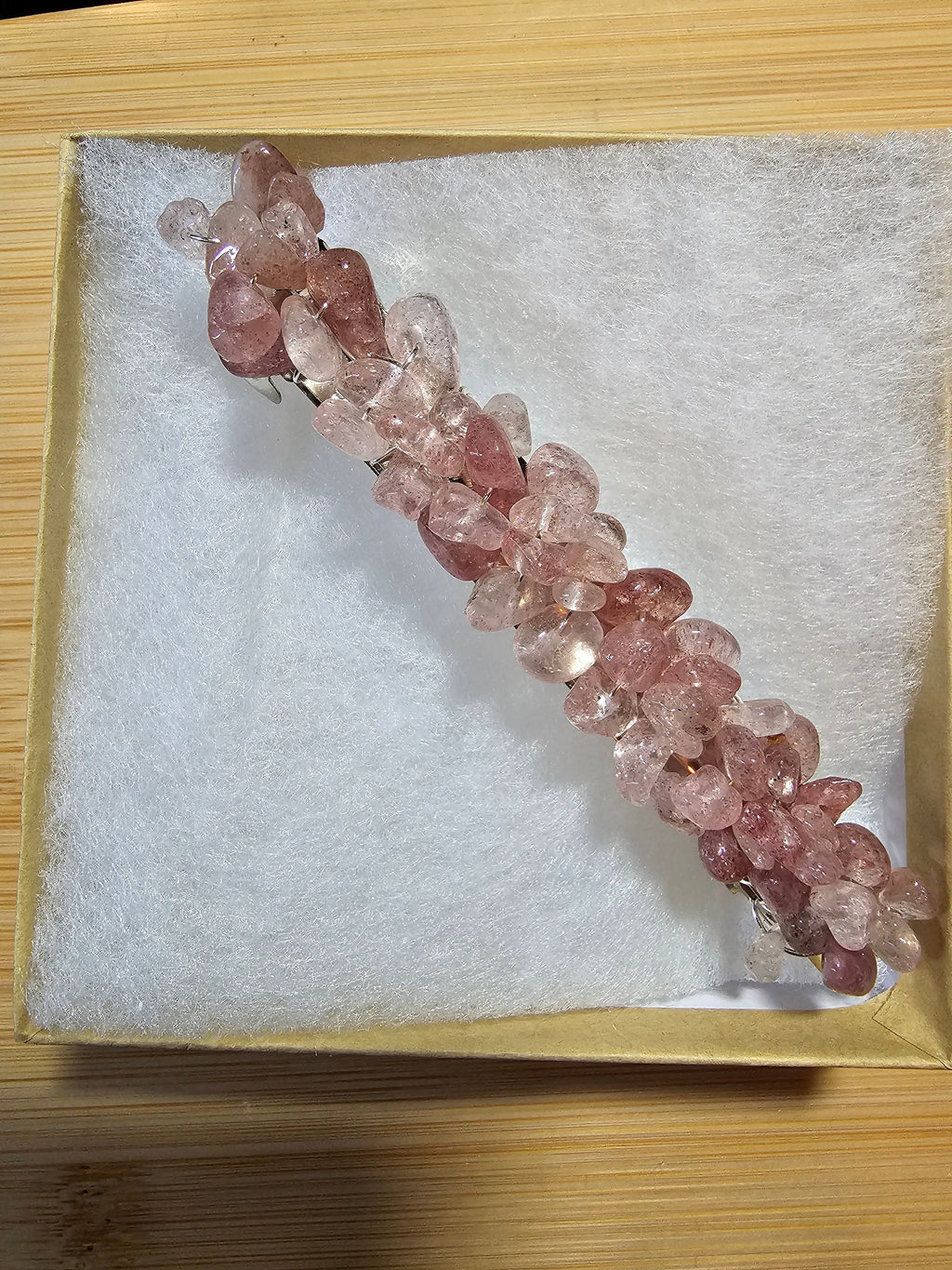 Strawberry Quartz Crystal Chip Barrette | Wire Wrapped Hair Clip - Gray Cat Manor Designs