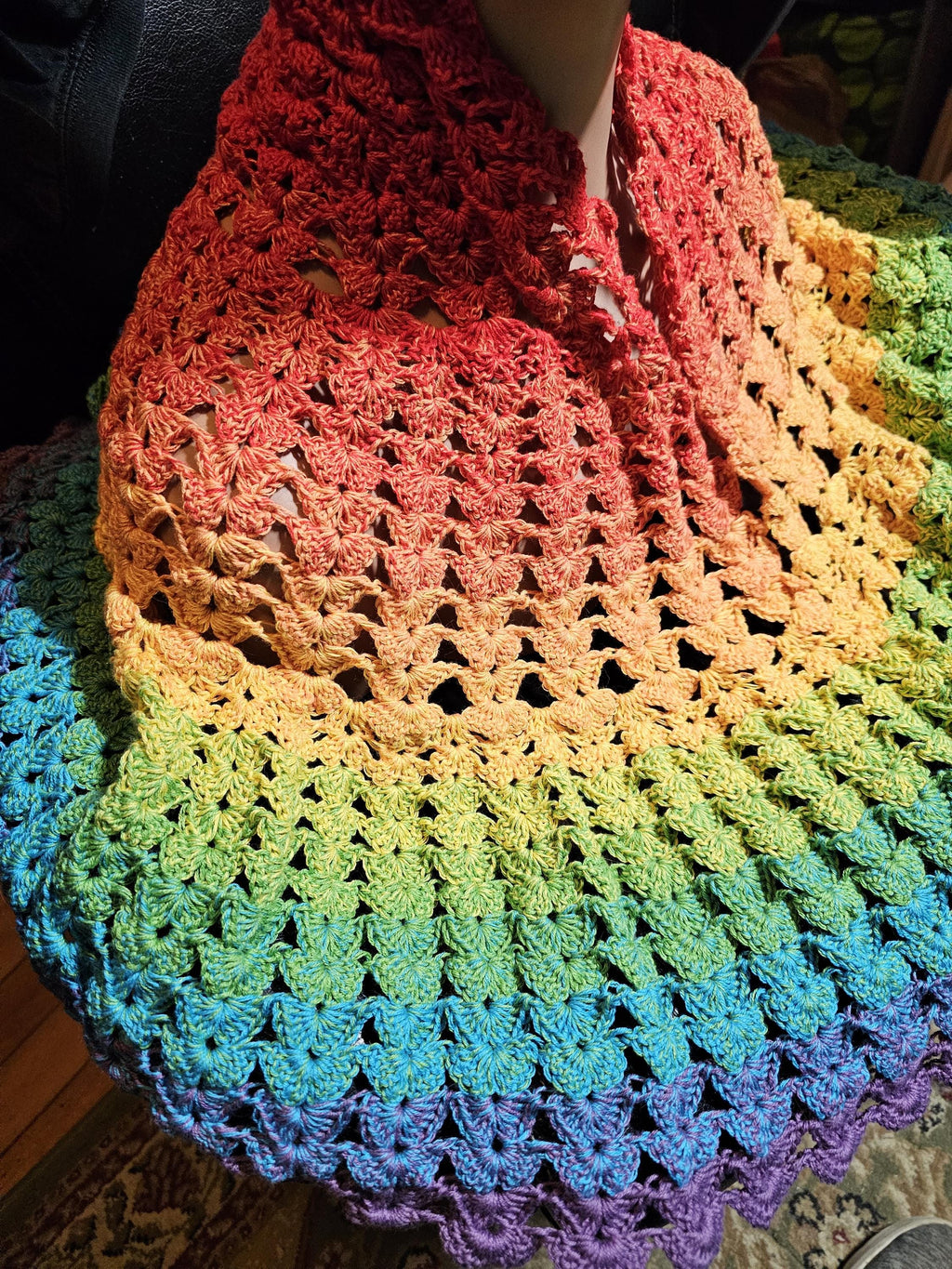Rainbow Feather Butterfly Crochet Shawl | LGBTQ+ Pride Wrap