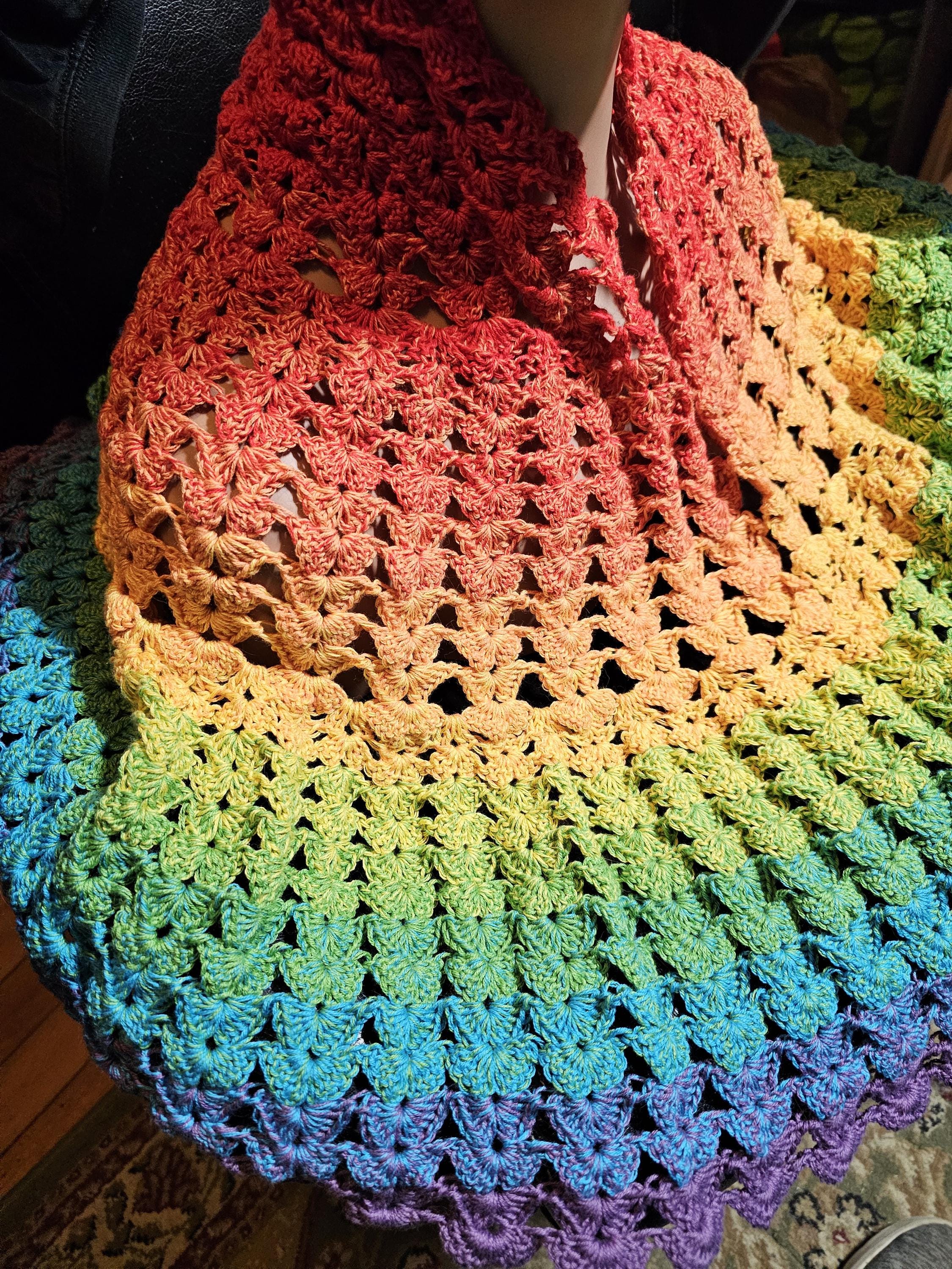 Rainbow Feather Butterfly Crochet Shawl | LGBTQ+ Pride Wrap