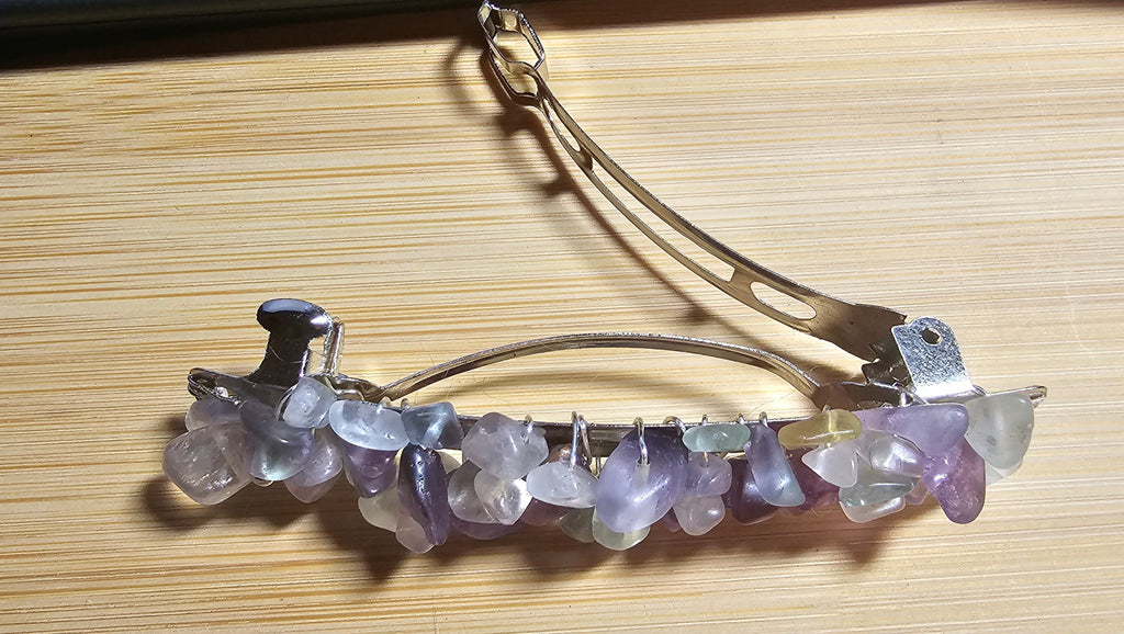 Fluorite Crystal Chip Barrette | Wire Wrapped Gemstone Hair Clip