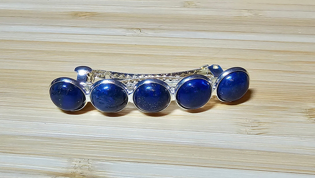 Lapis Lazuli Cabochon Barrette | Silver French Hair Clip