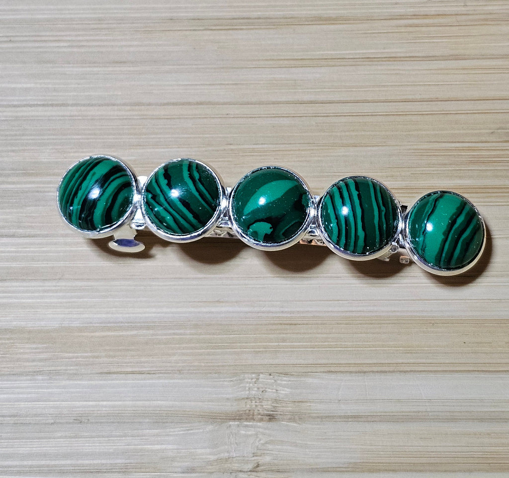 Malachite Cabochon Barrette | Silver French Hair Clip - Gray Cat Manor Designs