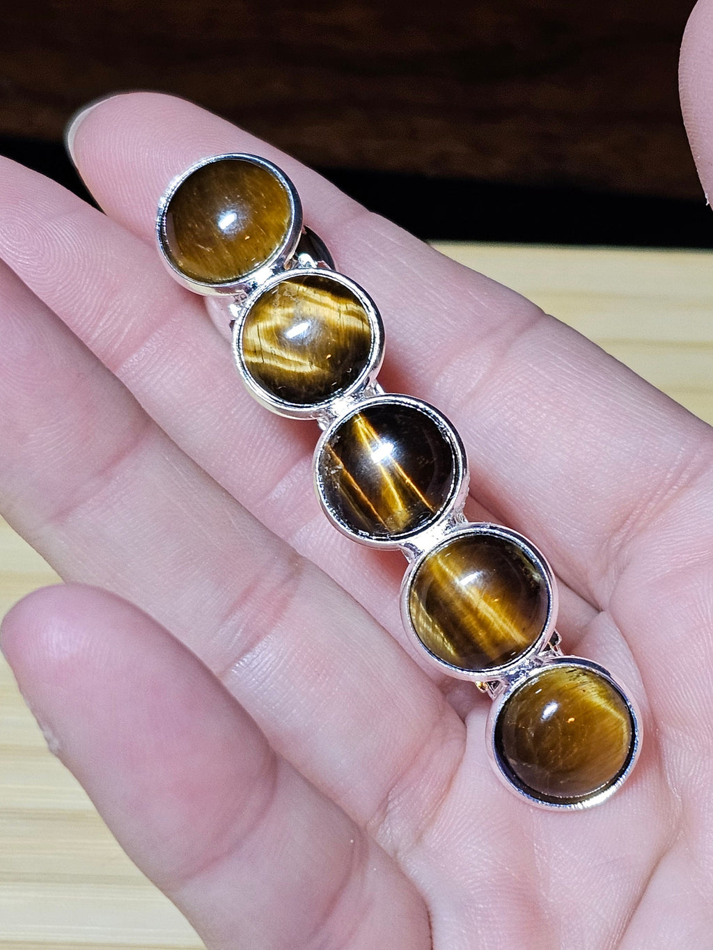 Tiger's Eye Cabochon Barrette | Silver French Hair Clip