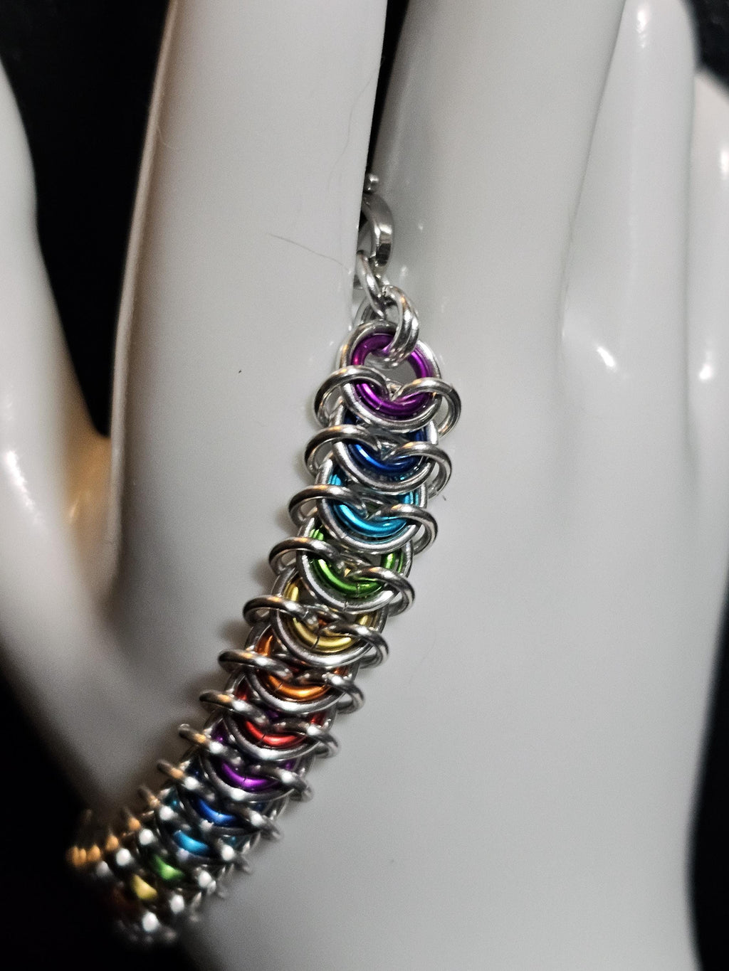 Rainbow Pride Chainmail Bracelet & Anklet | Vertebrae Weave Hypoallergenic Aluminum - Gray Cat Manor Designs
