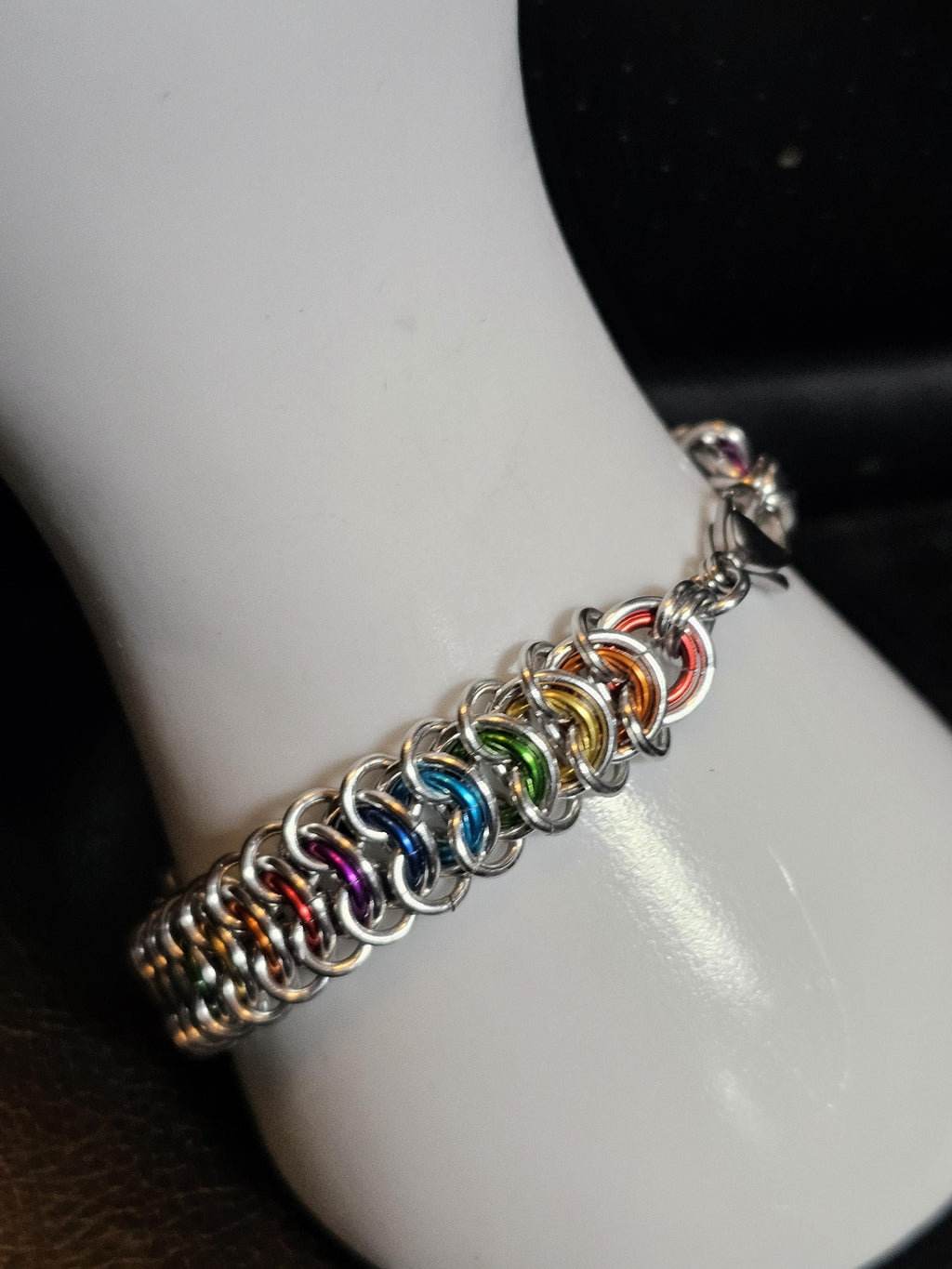 Rainbow Pride Chainmail Bracelet & Anklet | Vertebrae Weave Hypoallergenic Aluminum - Gray Cat Manor Designs