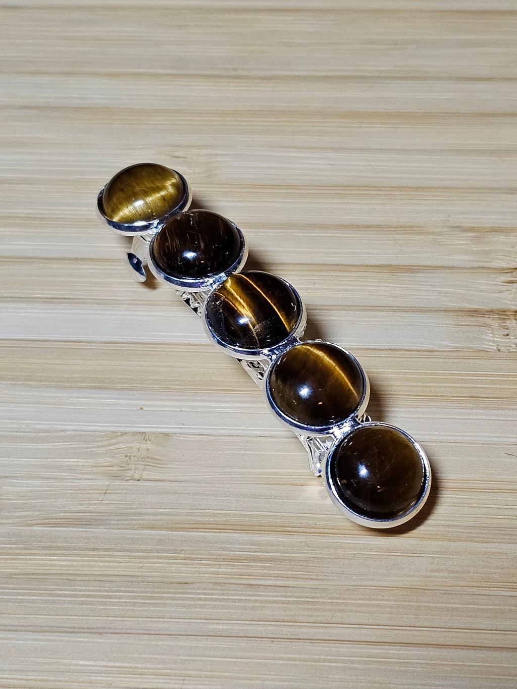 Tiger's Eye Cabochon Barrette | Silver French Hair Clip