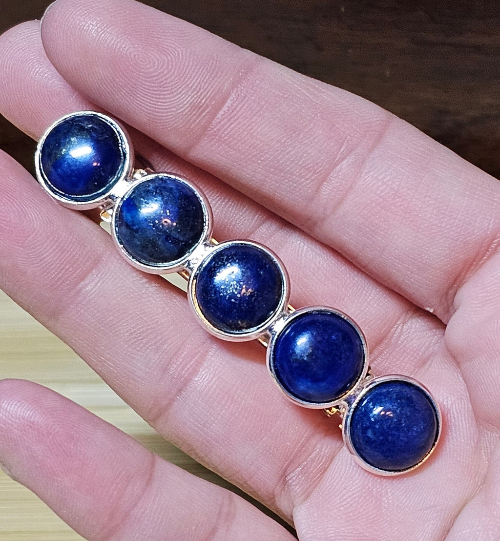 Lapis Lazuli Cabochon Barrette | Silver French Hair Clip