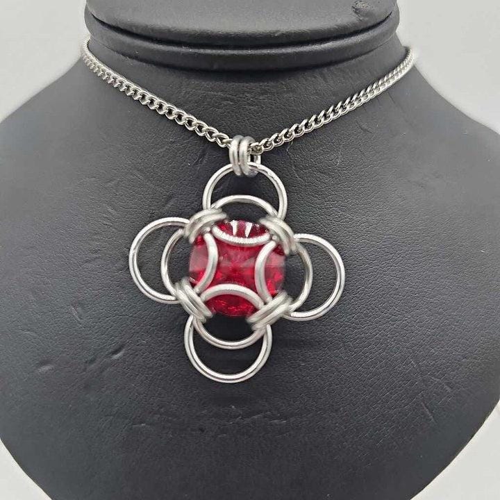 "Morning Star" Crystal Birthstone Chainmail Pendant | Garnet - January (Siam Red)
