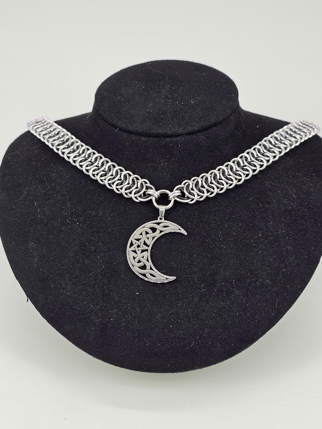 Crescent Moon Chainmail Choker | Vertebrae Weave Witchy Celestial Necklace