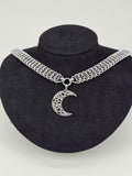 Crescent Moon Chainmail Choker | Vertebrae Weave Witchy Celestial Necklace