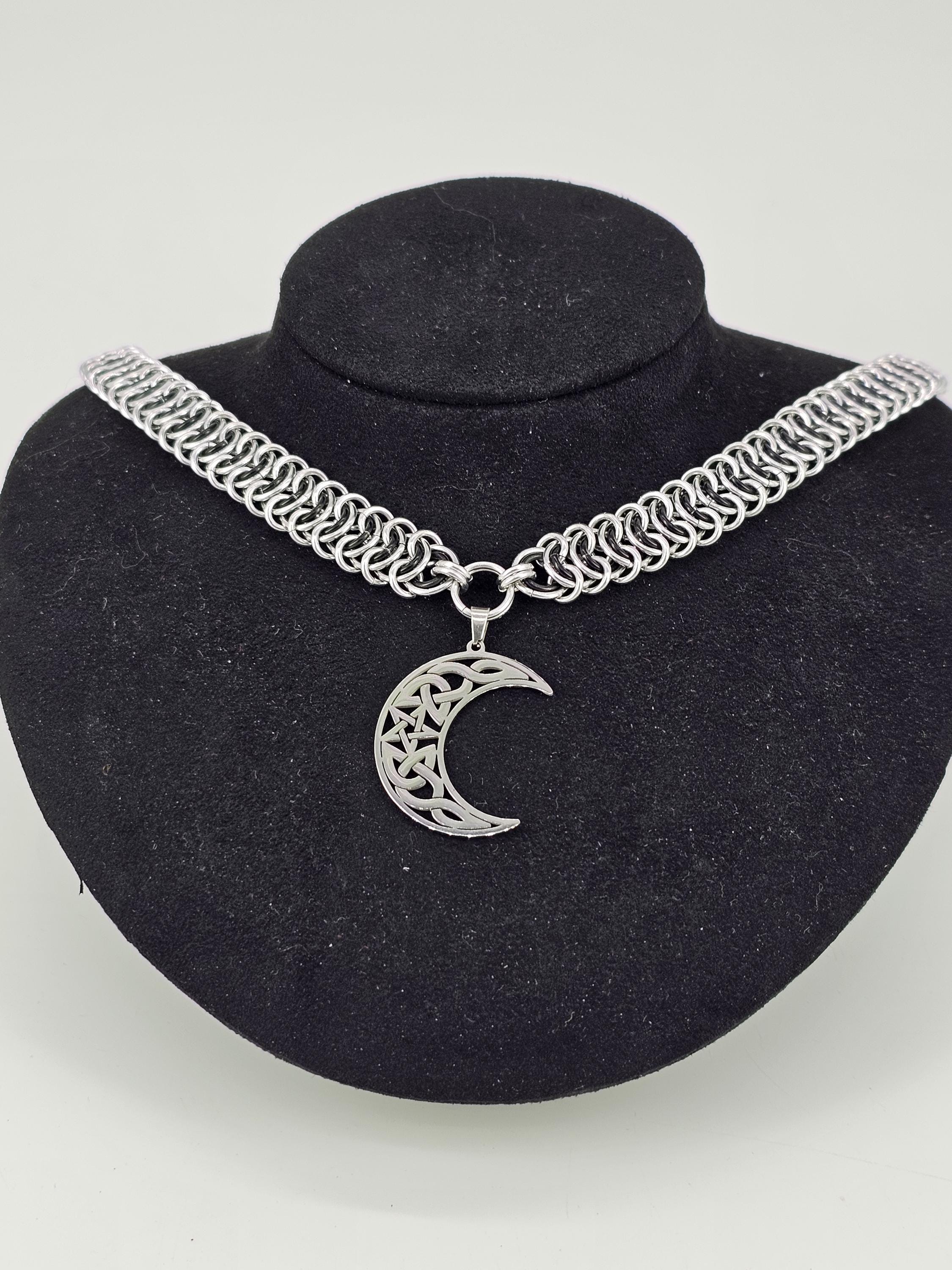 Crescent Moon Chainmail Choker | Vertebrae Weave Witchy Celestial Necklace