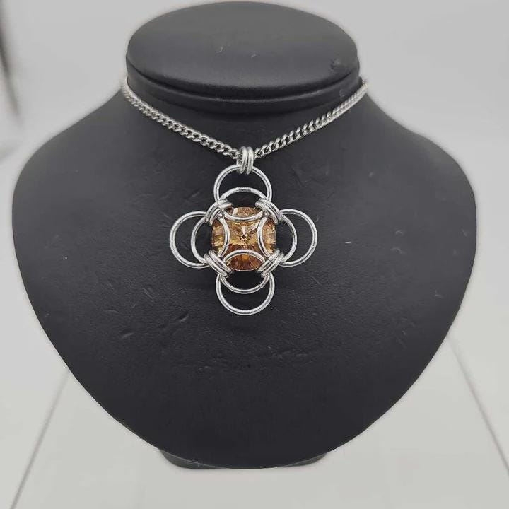 "Morning Star" Crystal Birthstone Chainmail Pendant | Topaz - November