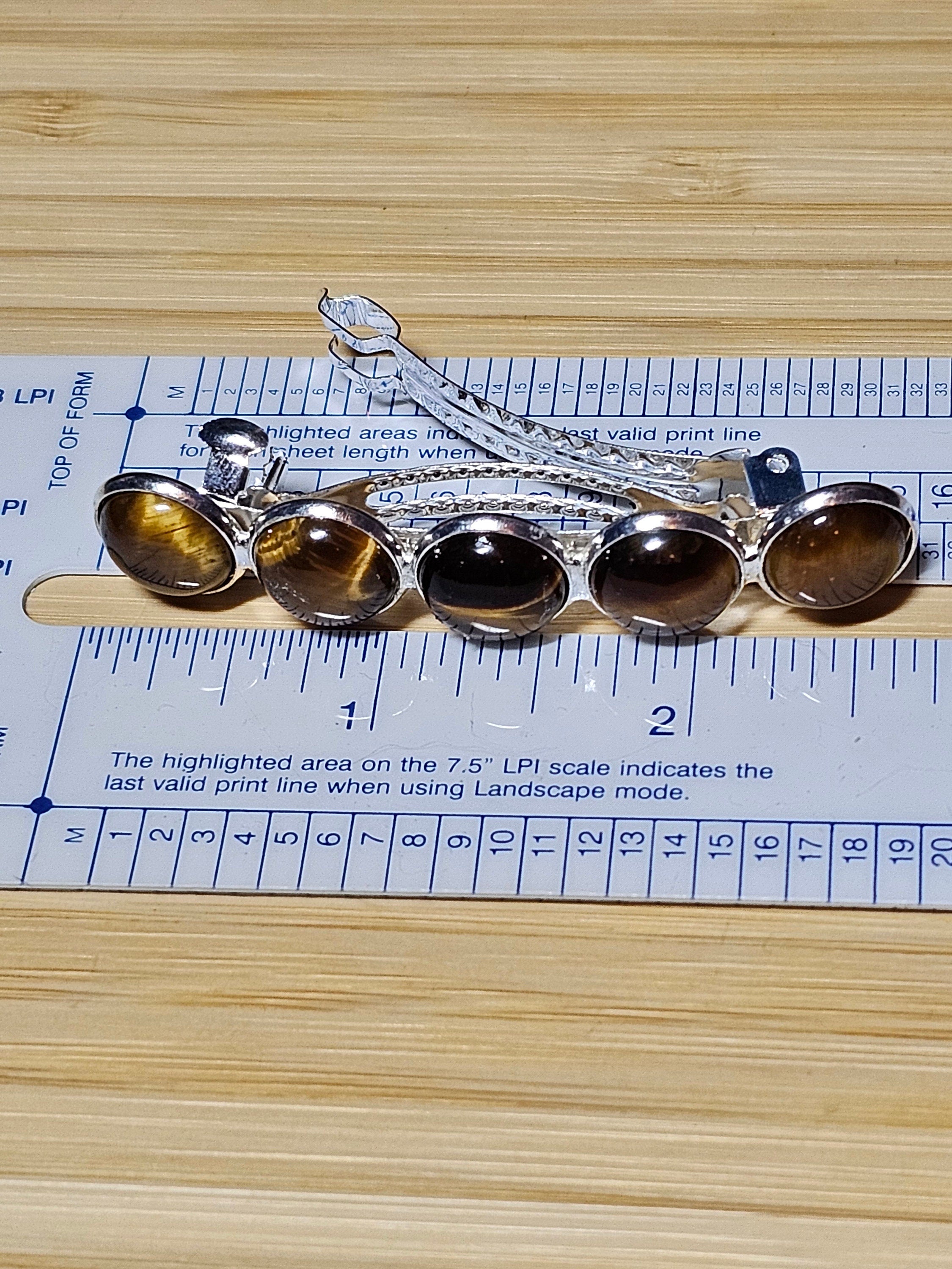 Tiger's Eye Cabochon Barrette | Silver French Hair Clip