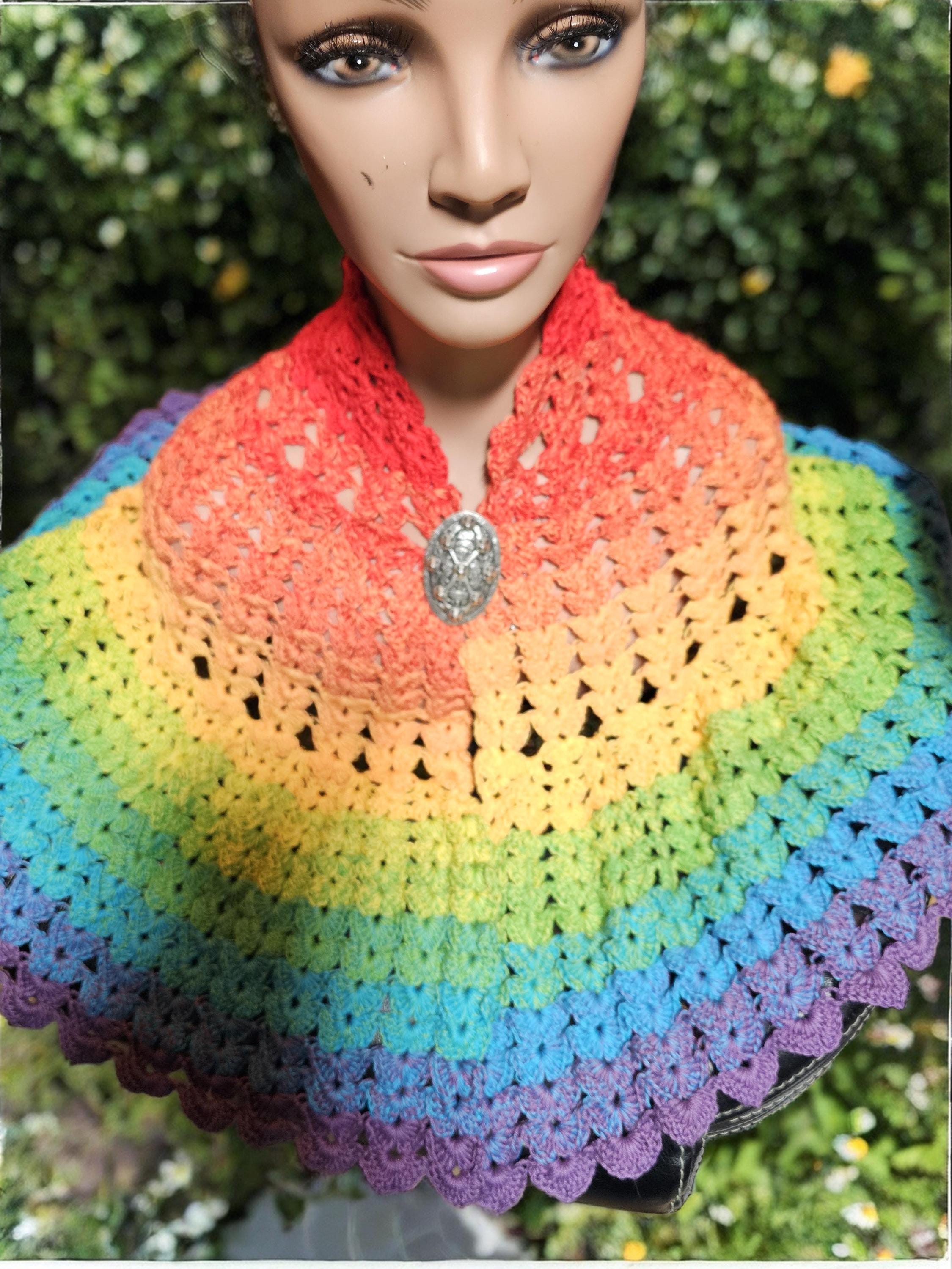 Rainbow Feather Butterfly Crochet Shawl | LGBTQ+ Pride Wrap