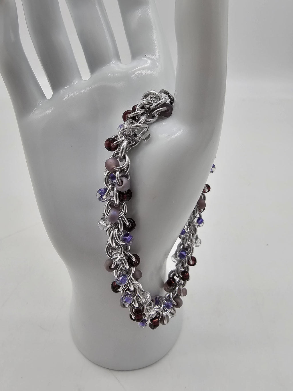 Purple Beaded Shaggy Loop Chainmail Bracelet & Anklet | Anodized Aluminum with Glass Beads - Gray Cat Manor Designs