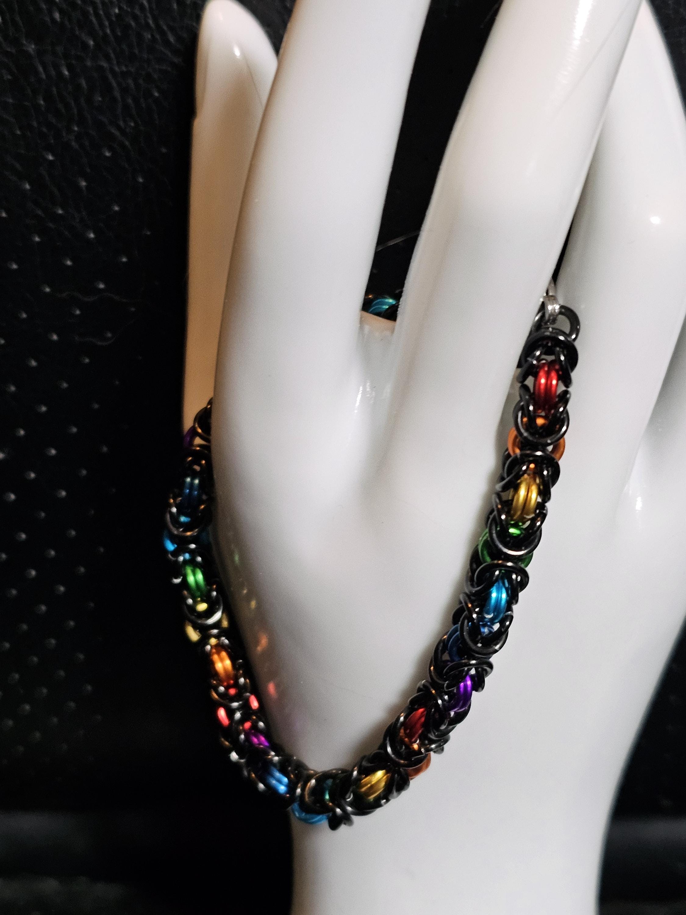 Rainbow Byzantine Chainmail Bracelet | Handmade LGBTQ+ Pride Jewelry – Aluminum & Anklet Option