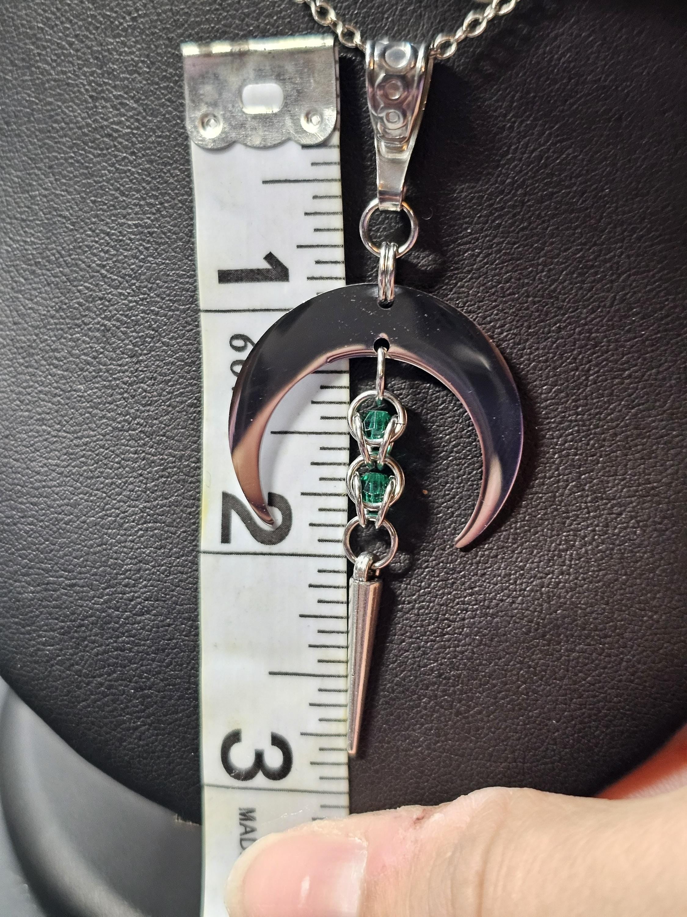 Crescent Moon Goddess Chainmail Necklace | Stainless Steel Crystal Bead Spike Pendant