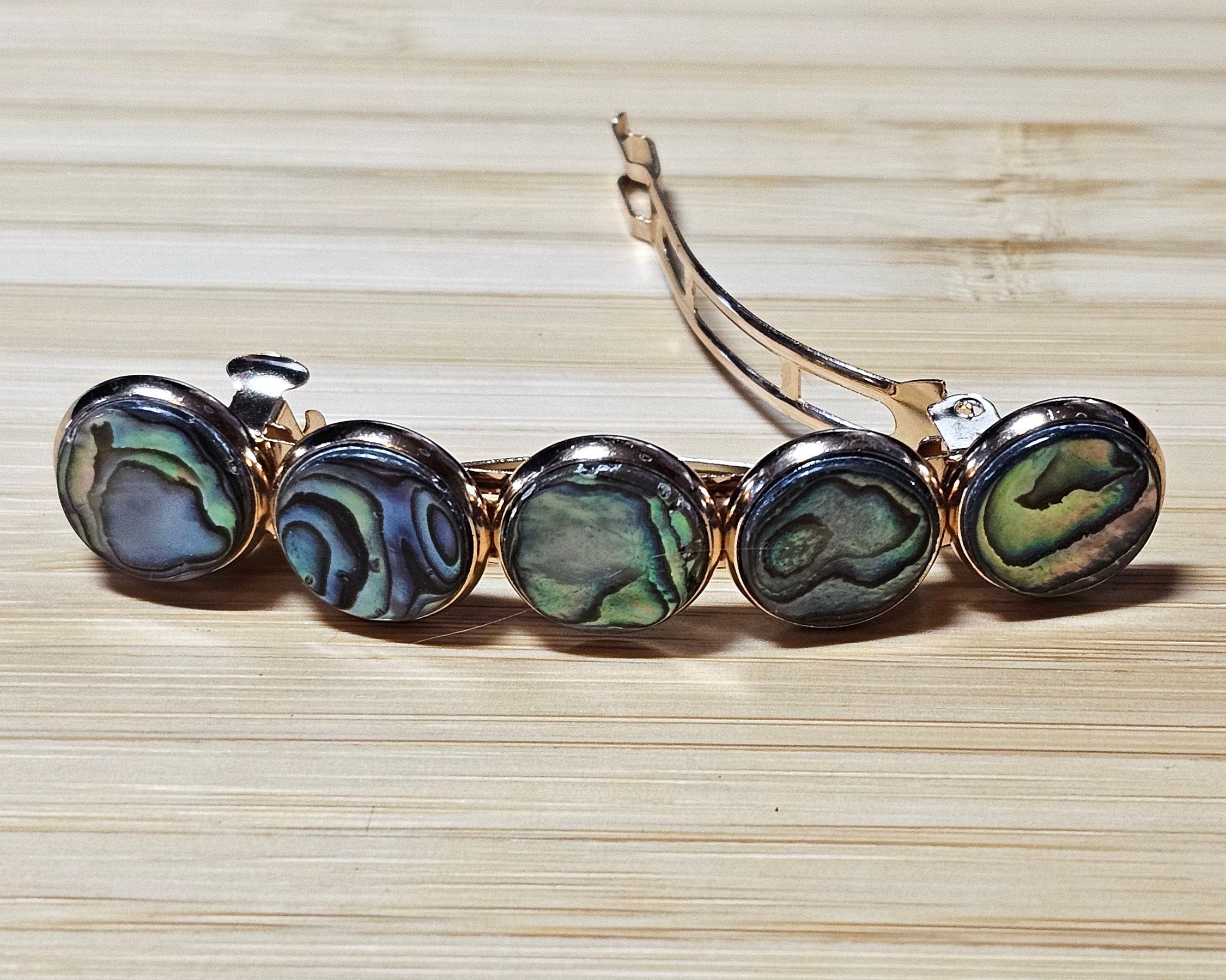 Abalone Shell Cabochon Barrette | Gold French Hair Clip