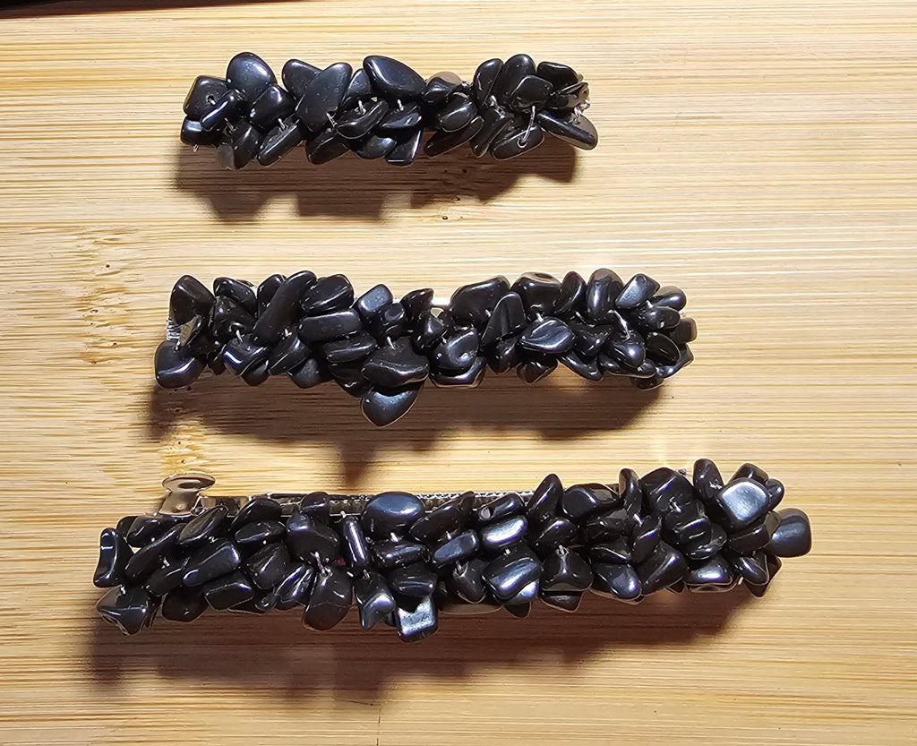 Hematite Chip Barrette | Wire Wrapped Gemstone Hair Clip - Gray Cat Manor Designs