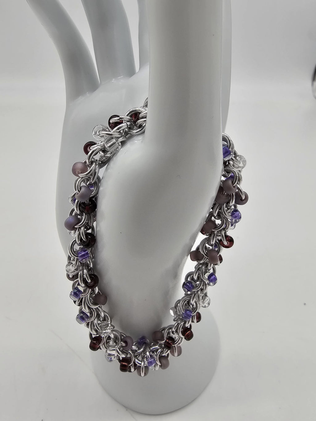 Purple Beaded Shaggy Loop Chainmail Bracelet & Anklet | Anodized Aluminum with Glass Beads - Gray Cat Manor Designs