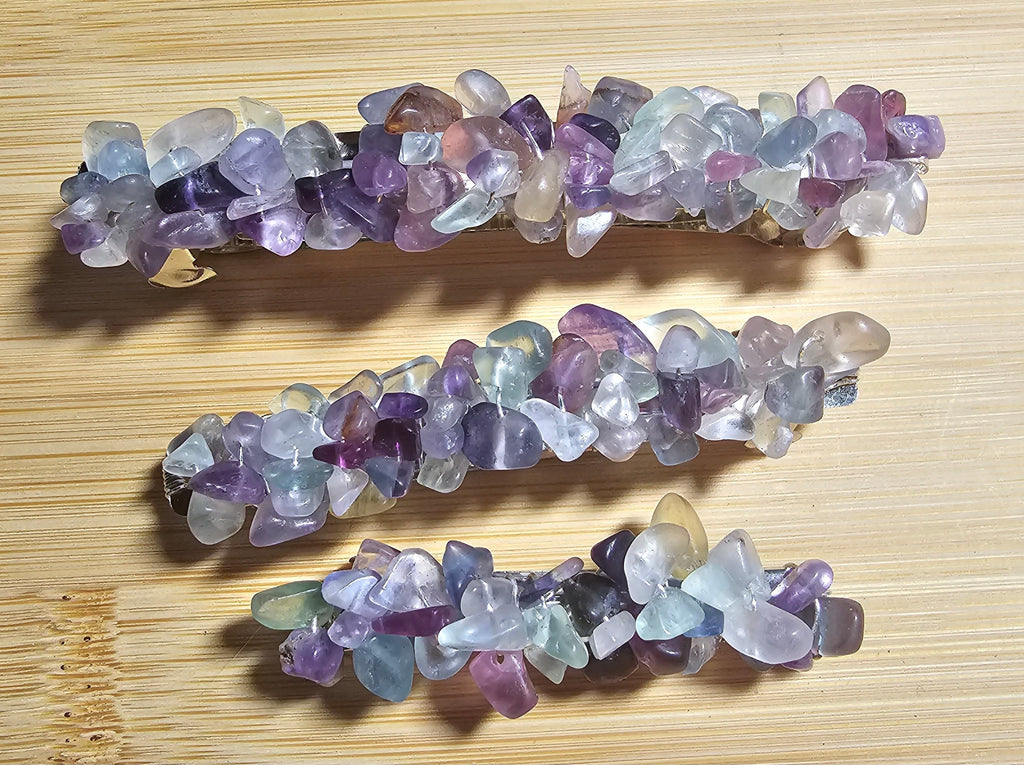 Fluorite Crystal Chip Barrette | Wire Wrapped Gemstone Hair Clip