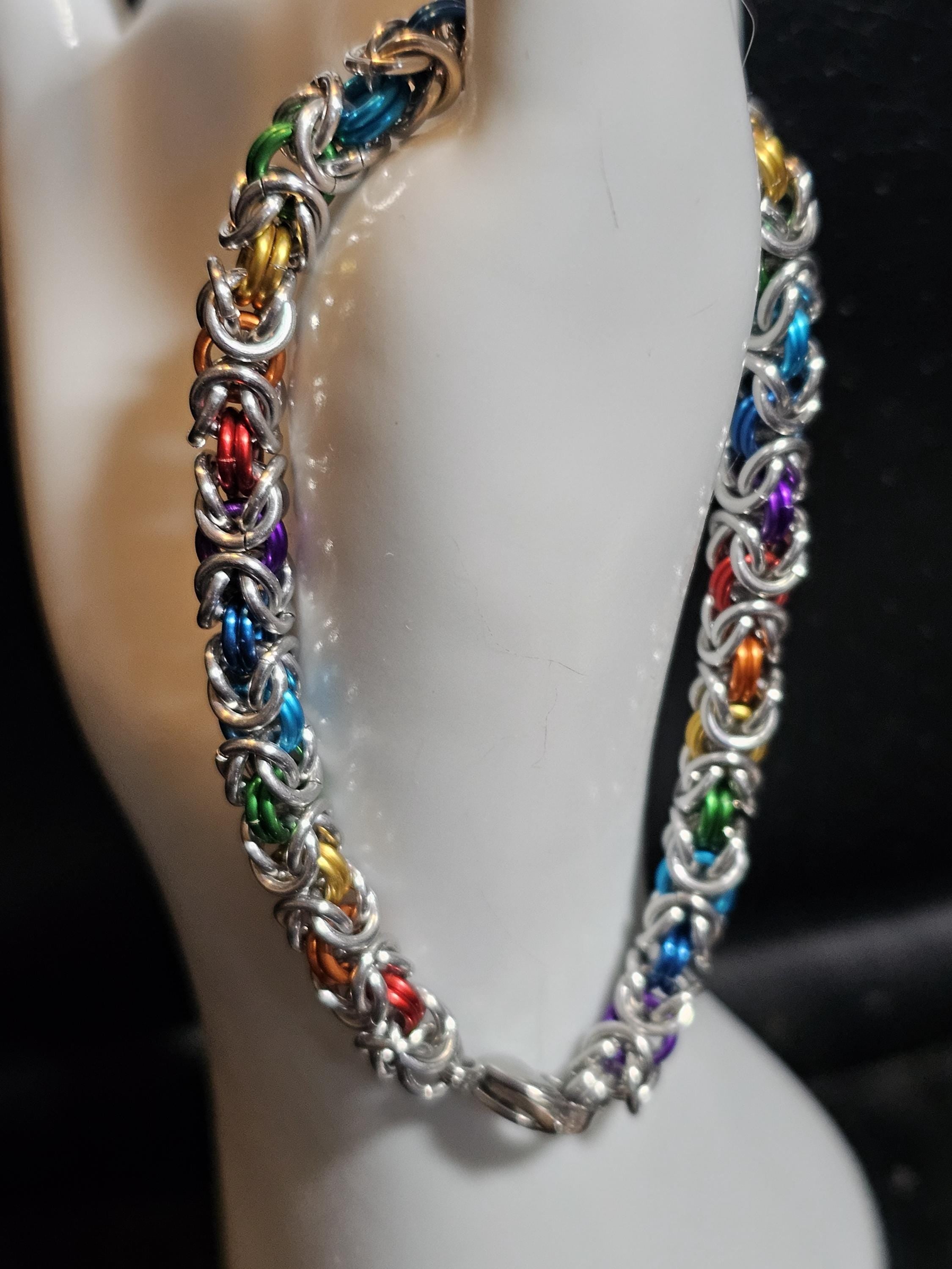 Rainbow Byzantine Chainmail Bracelet | Handmade LGBTQ+ Pride Jewelry – Aluminum & Anklet Option